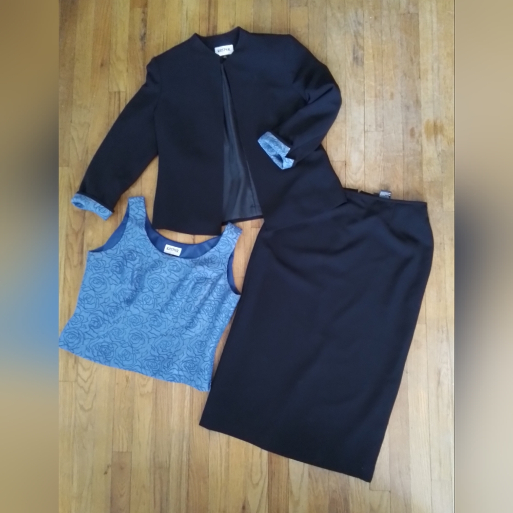 LIKE NEW KASPER PETITES 3 PC SUIT SET, BLAZER, TOP & SKIRT, 12P